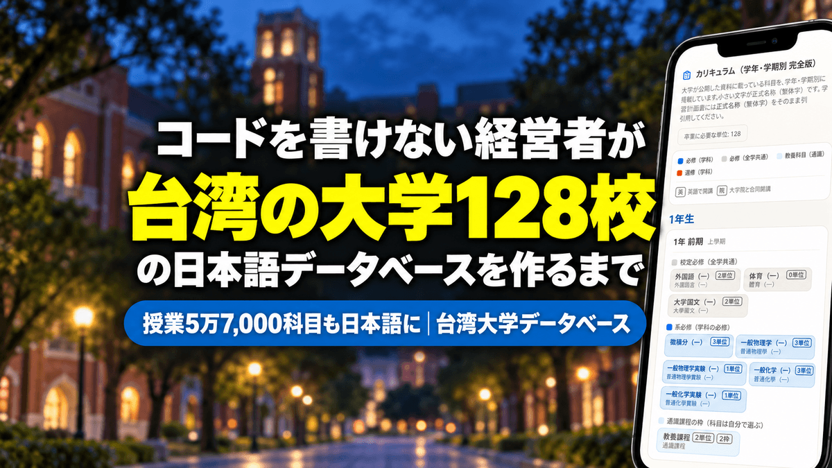 コードを書けない経営者が、台湾の大学128校の日本語データベースを作るまで|授業5万7,000科目も日本語に・台湾大学データベース(記事サムネイル)|台湾留学101センター