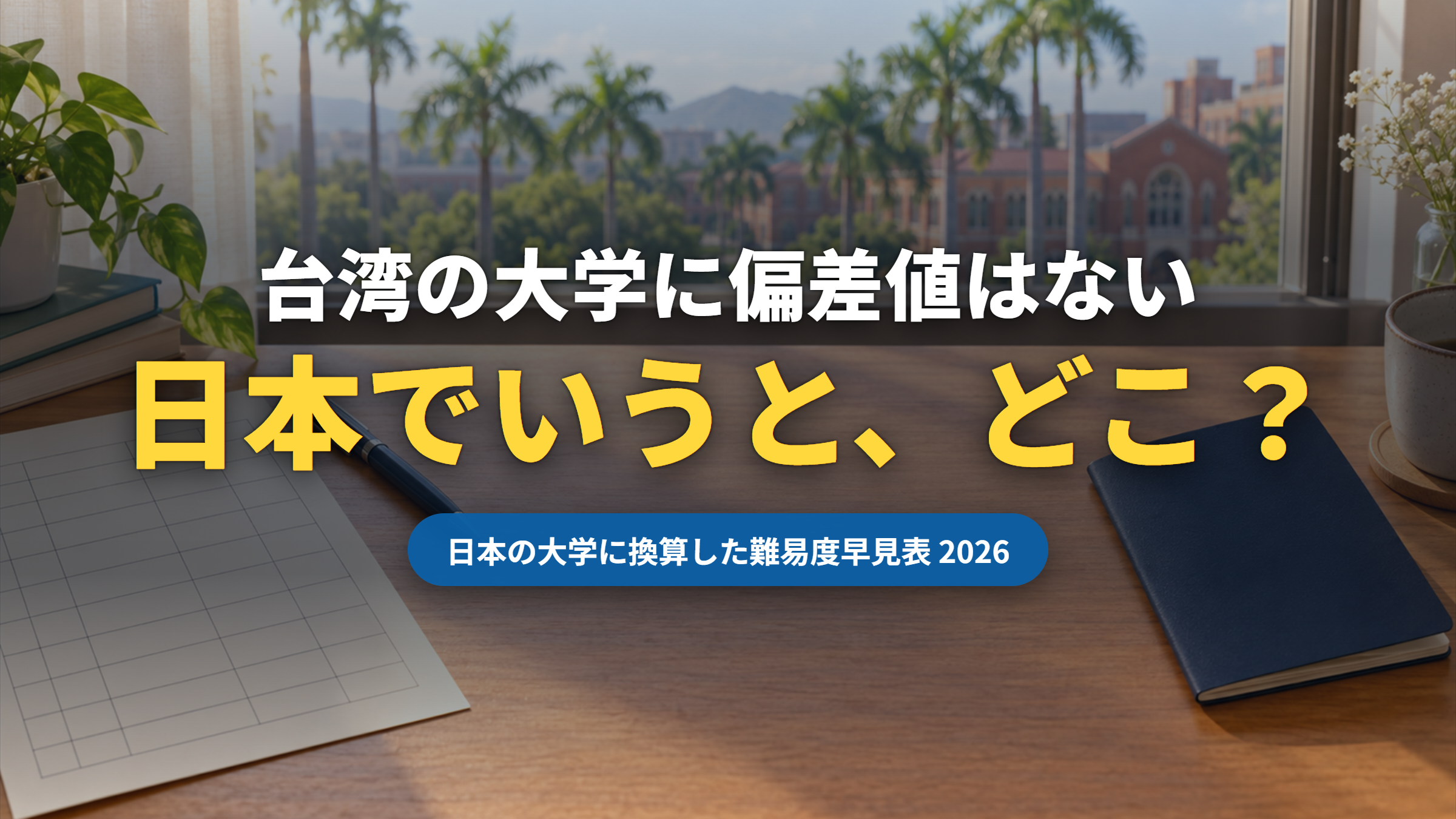 台湾の大学の偏差値は?日本の大学に換算した難易度早見表【2026年版】(記事サムネイル)|台湾留学101センター